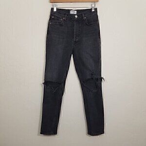 Agolde NICO Button Fly Distressed Jeans Black Size 27